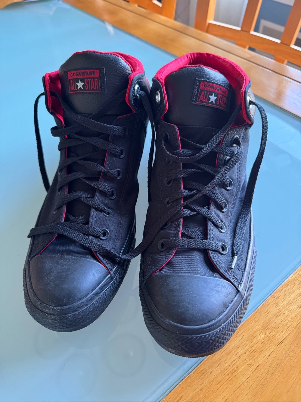 Converse All Star Men’s Black Canvas High-Top Sneakers with Red Trim Size 13